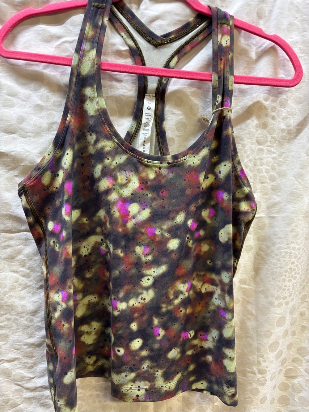 Lululemon Cool Racerback Short Tank Top in the "Soft Focus Splatter Green Multi"
